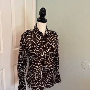 Tory Burch Brown and White Leaf Patterned Button-Up Shirt